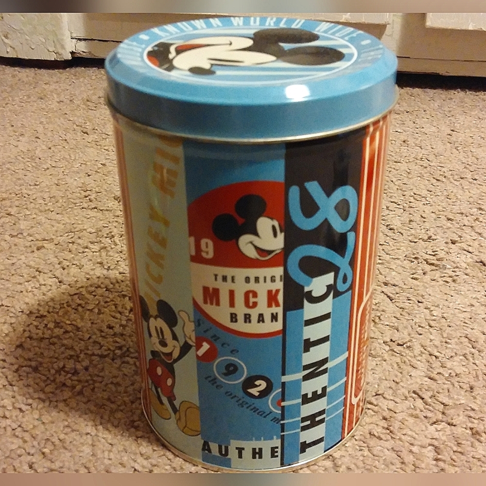 Vintage Tin M Mouse Disney Red White Blue Container